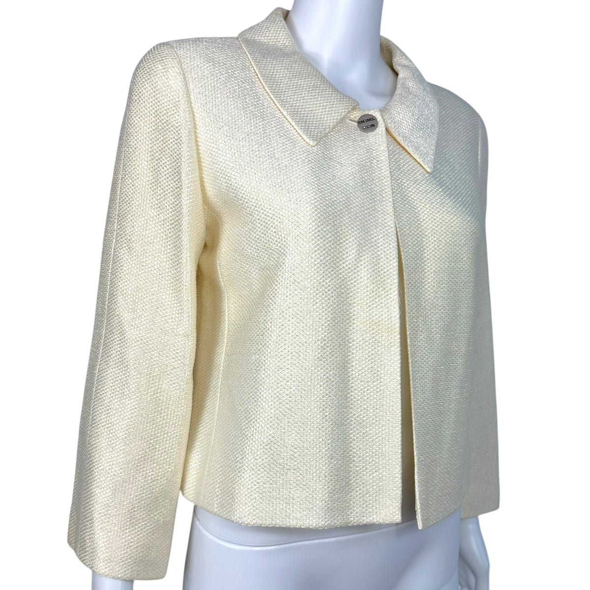 Chanel Crop Ivory Woven Swing Jacket 3/4 Sleeve