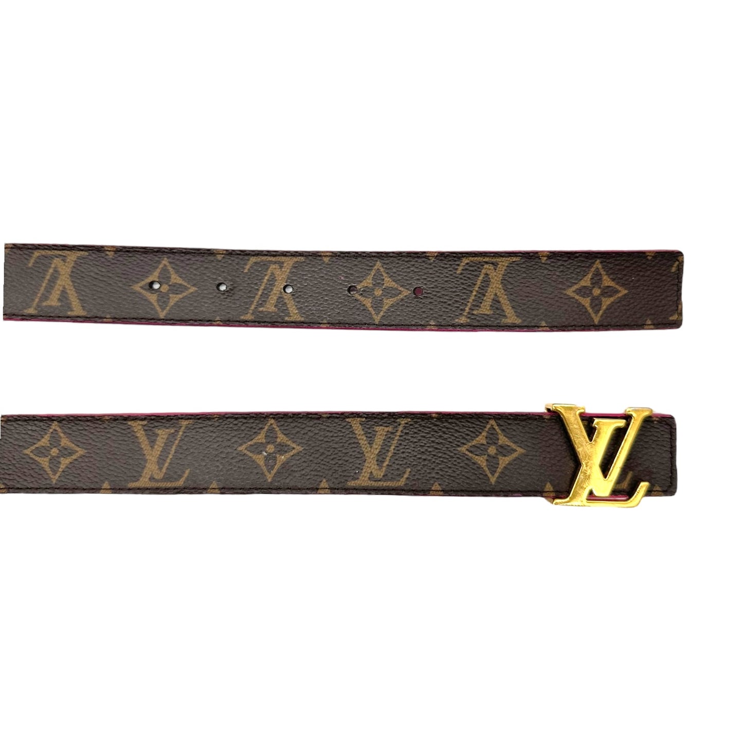 Louis Vuitton Magenta Leather & Classic Monogram Logo Belt