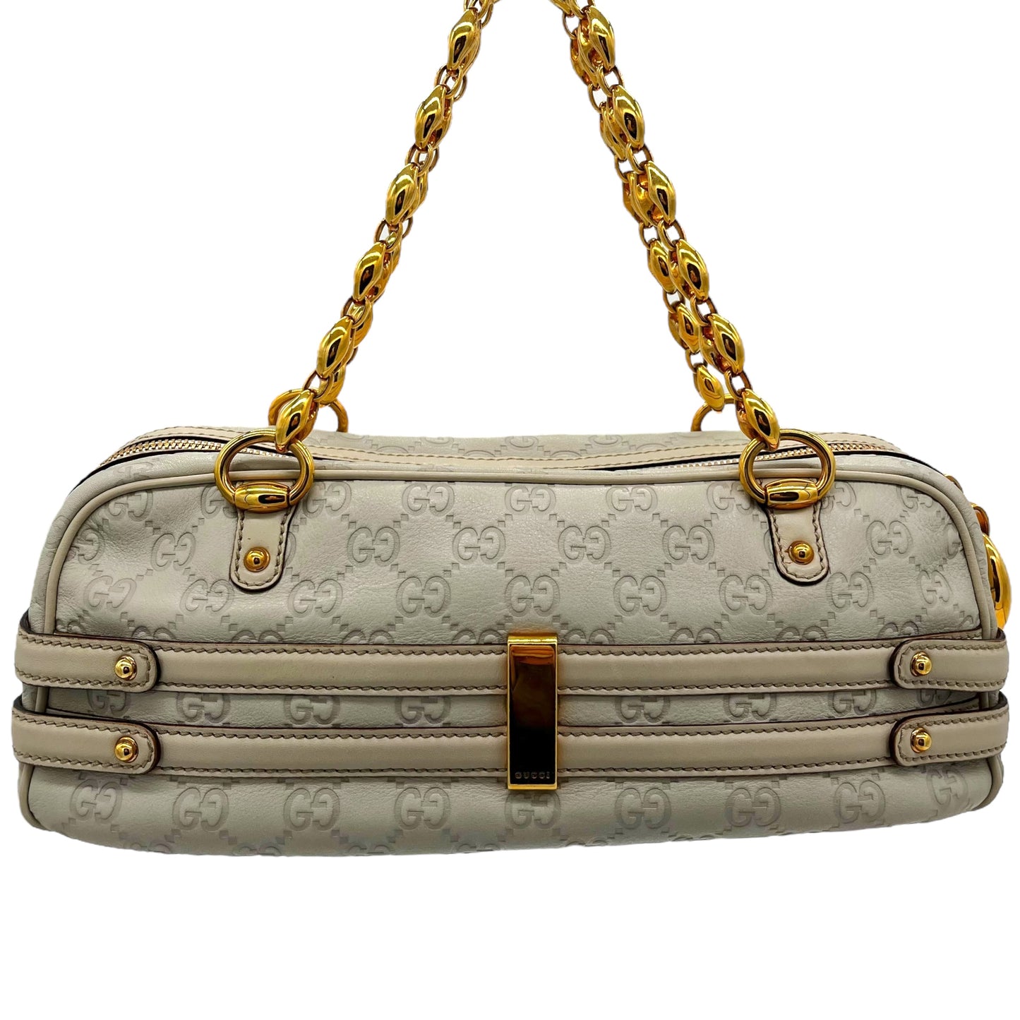 Gucci 120th Anniversary Guccisima Ivory Leather & Gold Chain Shoulder Bag