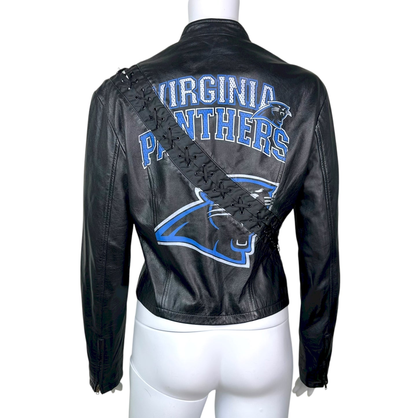 D&G Dolce & Gabbana 'Carolina Panthers' Lace Up Leather Jacket - Outfit Repeater