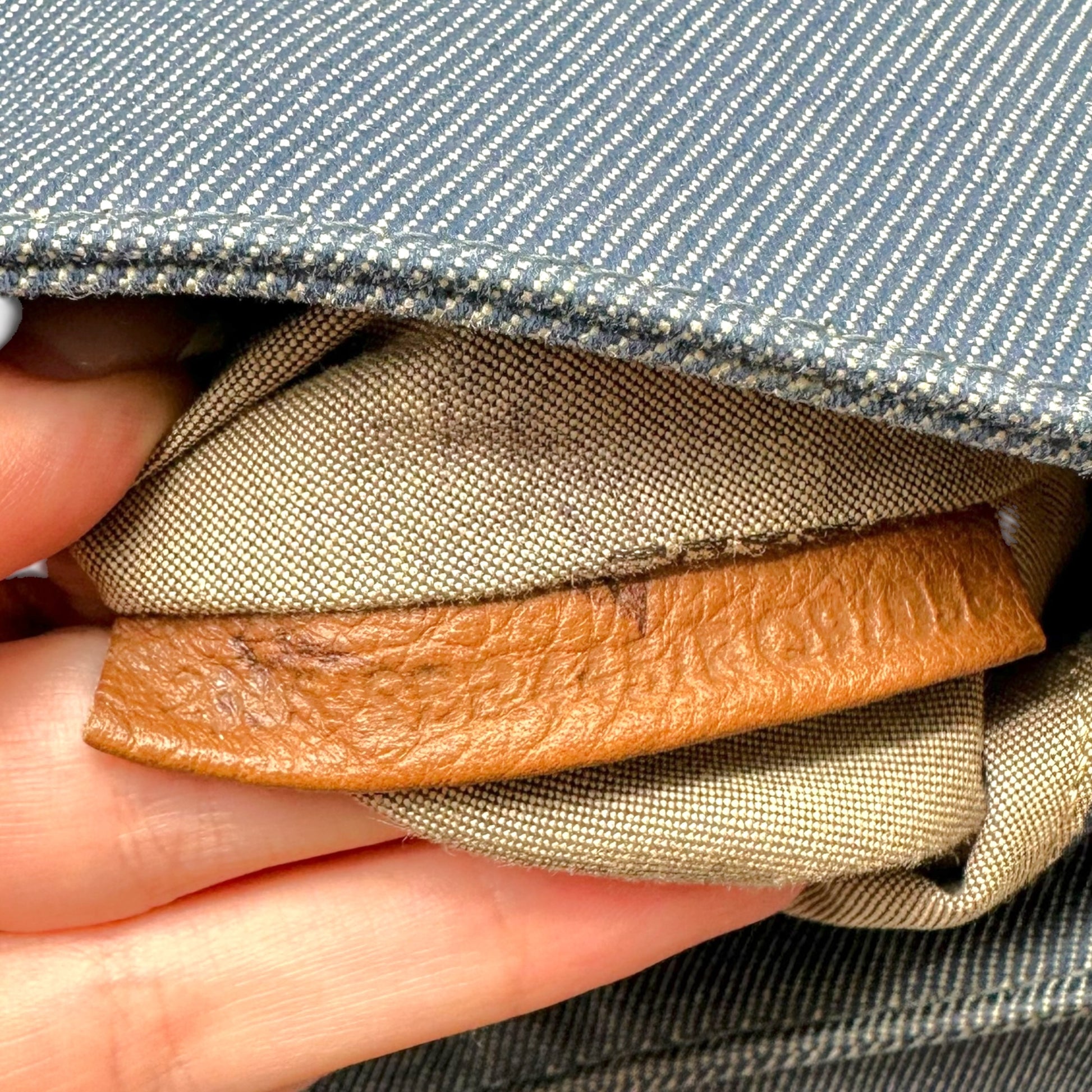 Fendi Chef Shoulder Bag Denim Tan Leather