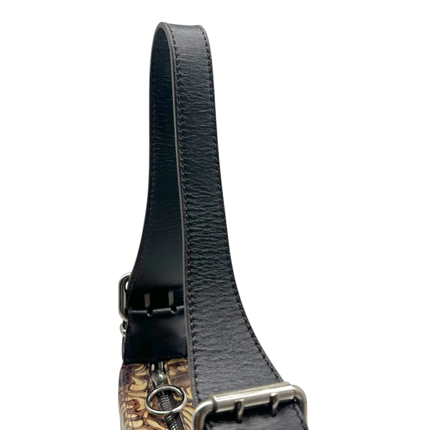 Fendi Medium Oyster Shoulder Bag Brown Floral Embossed Leather