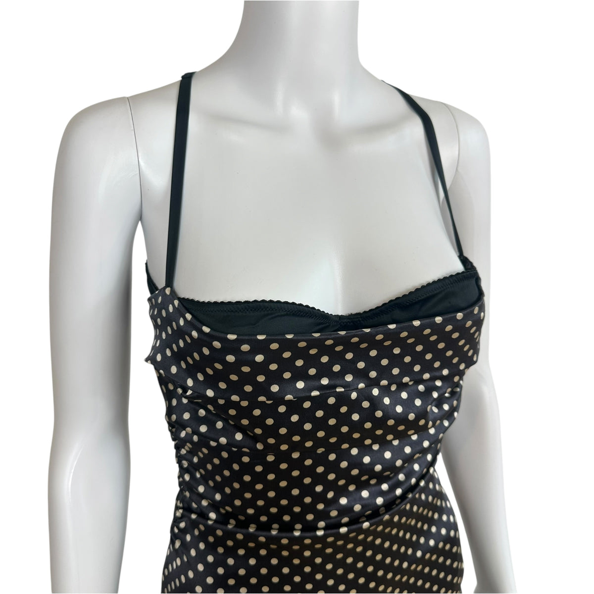 Dolce & Gabbana Black & Ivory Polka Dot Midi Dress w/ Built-In Bra