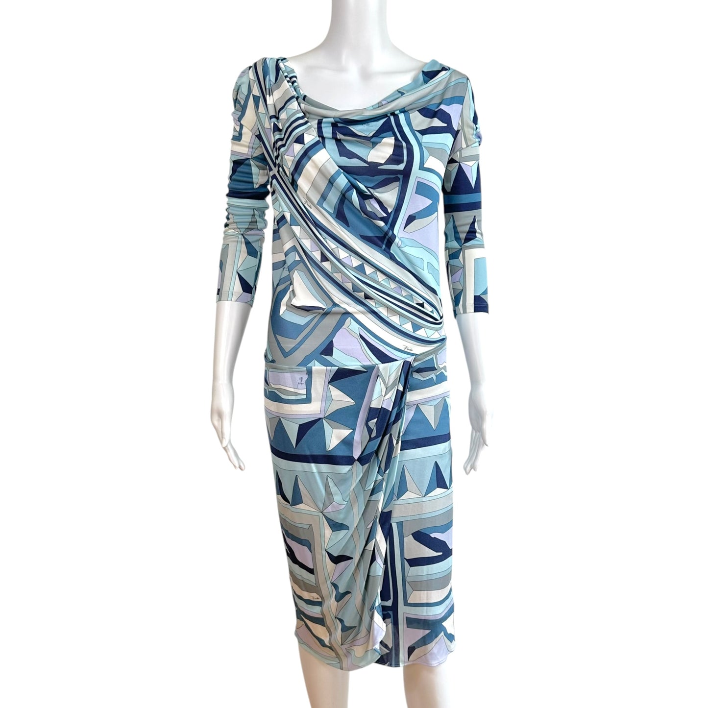 Emilio Pucci Blue Printed Silk Knit Midi Dress