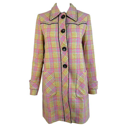 Miu Miu 2016 Studded Pink & Yellow Plaid Tweed Coat