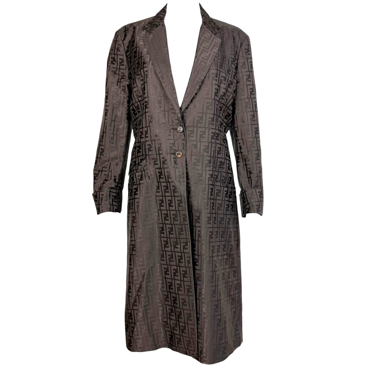 Fendi Brown Zucca Monogram Nylon Mid-Length Trench Coat