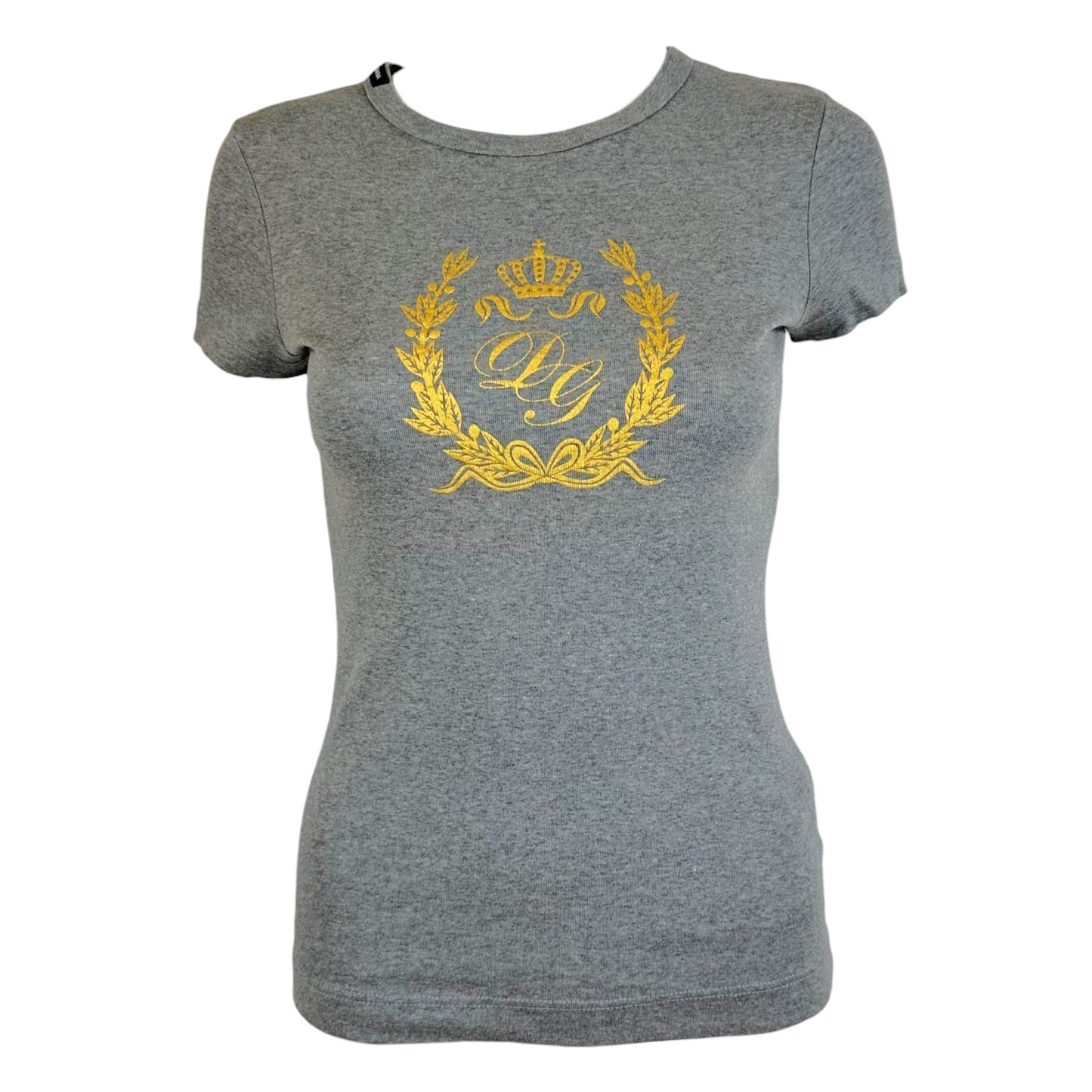 Dolce & Gabbana Gray Yellow Logo Crest Graphic T-Shirt