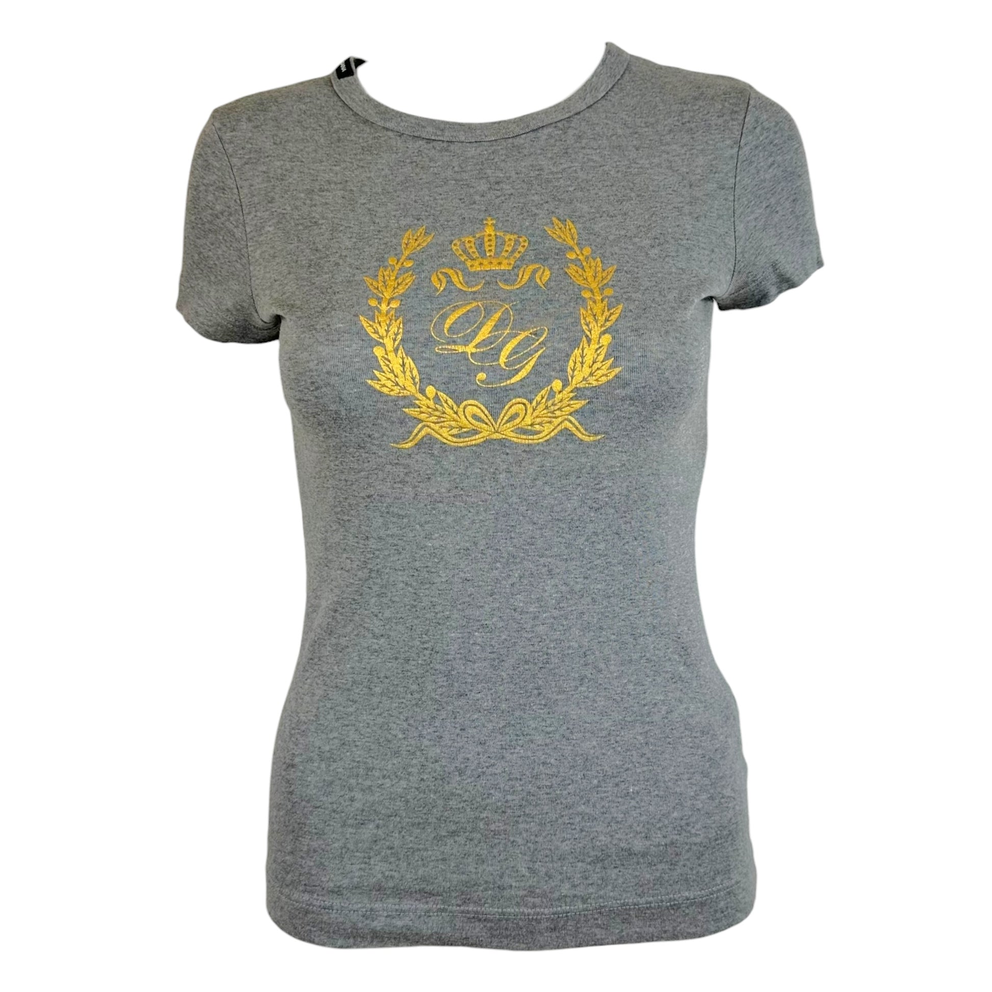 Dolce & Gabbana Gray Yellow Logo Crest Graphic T-Shirt