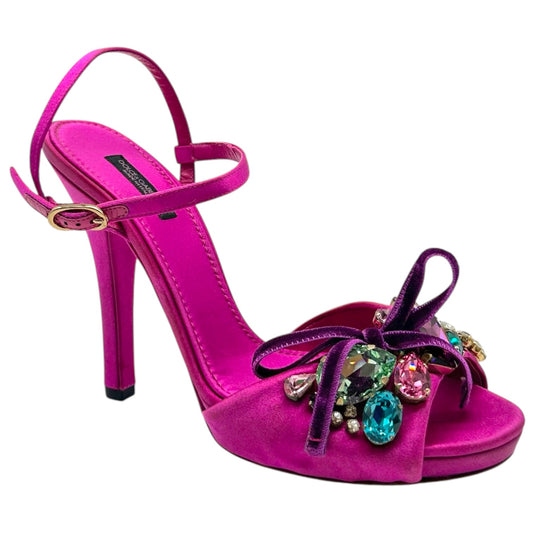 Dolce & Gabbana Hot Pink Satin Crystal Sandal Heels