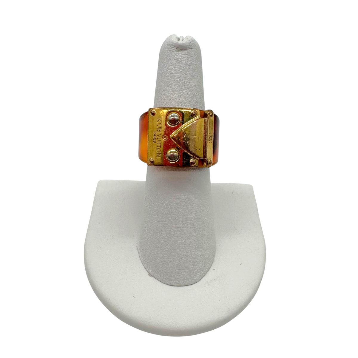 Louis Vuitton Tortoise Gold Metal Buckle Ring Size 5.7
