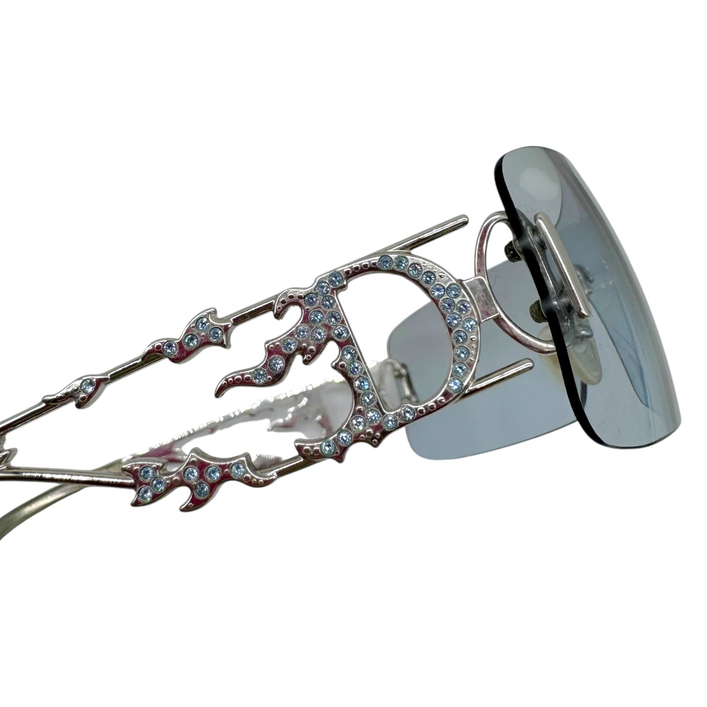Christian Dior Rimless Shield Sunglasses Light Blue Silver