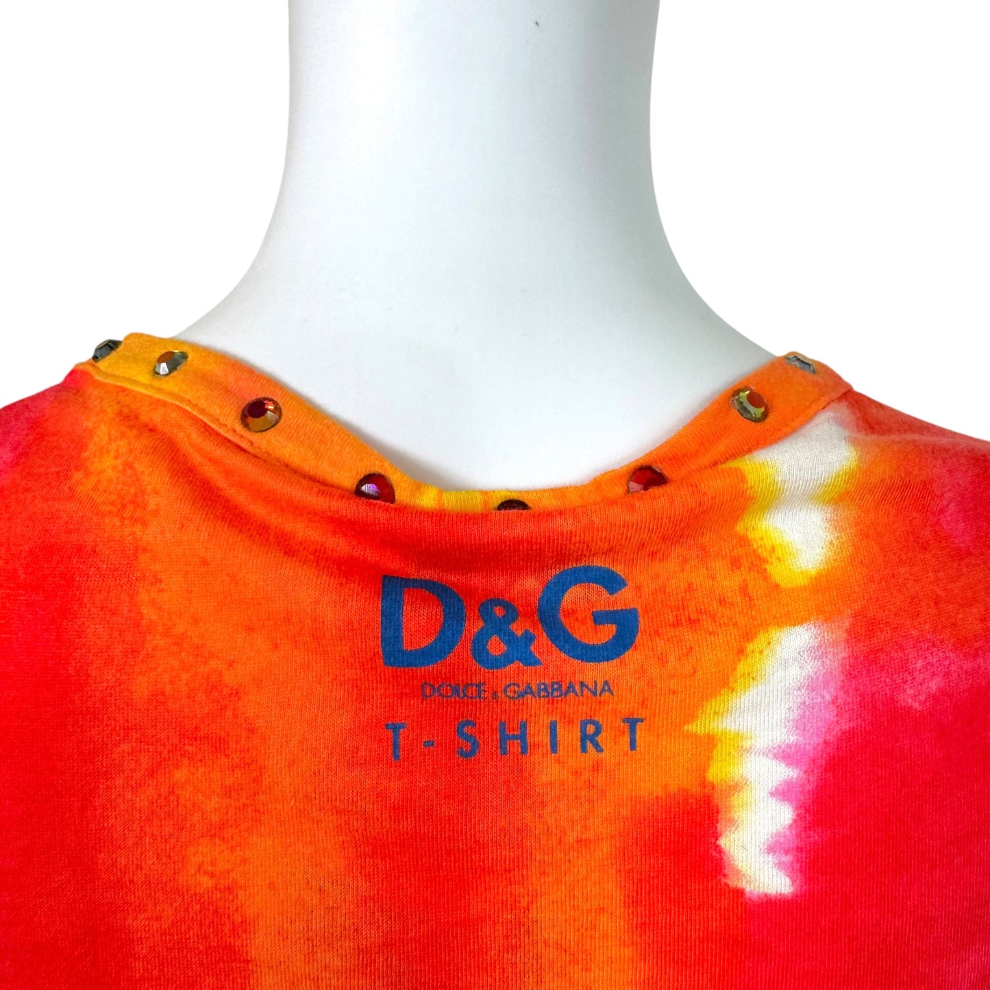 D&G Dolce & Gabbana Tie-Dye & Rhinestone Pirate Skull Graphic Tank NEW