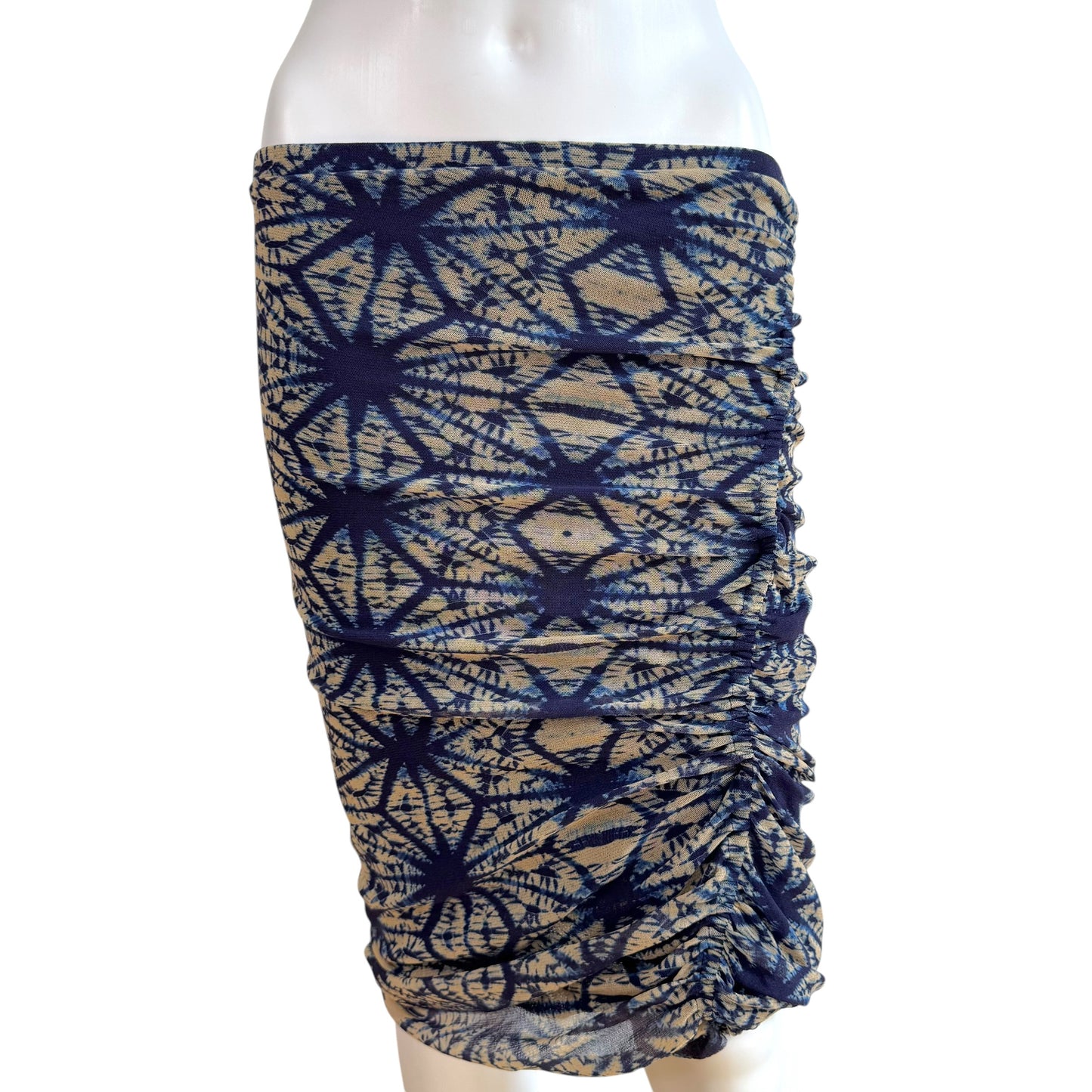 Jean Paul Gaultier Soleil Blue & Beige Tie Dye Print Mesh Midi Skirt