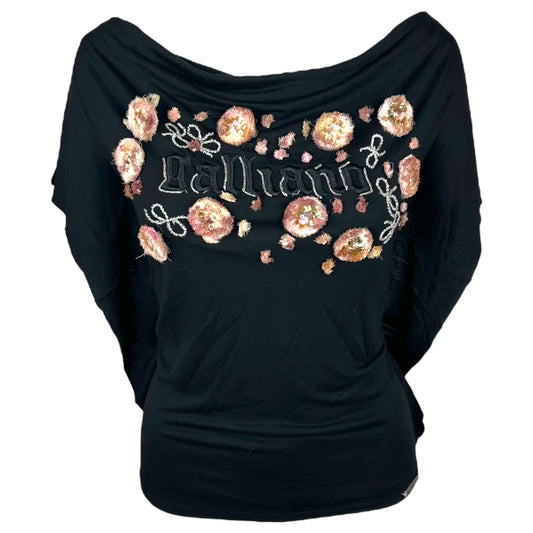 Galliano Black Off the Shoulder Embellished Logo Top
