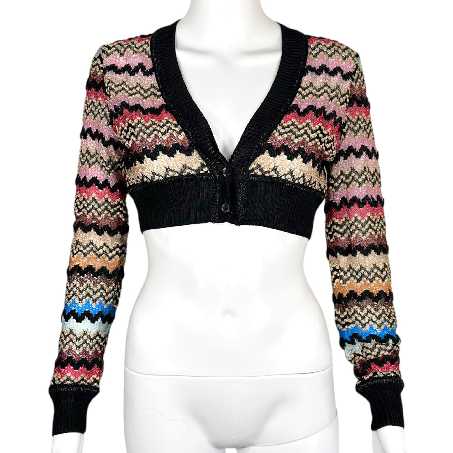 Missoni Multicolor Metallic Chevron Knit Cropped Cardigan