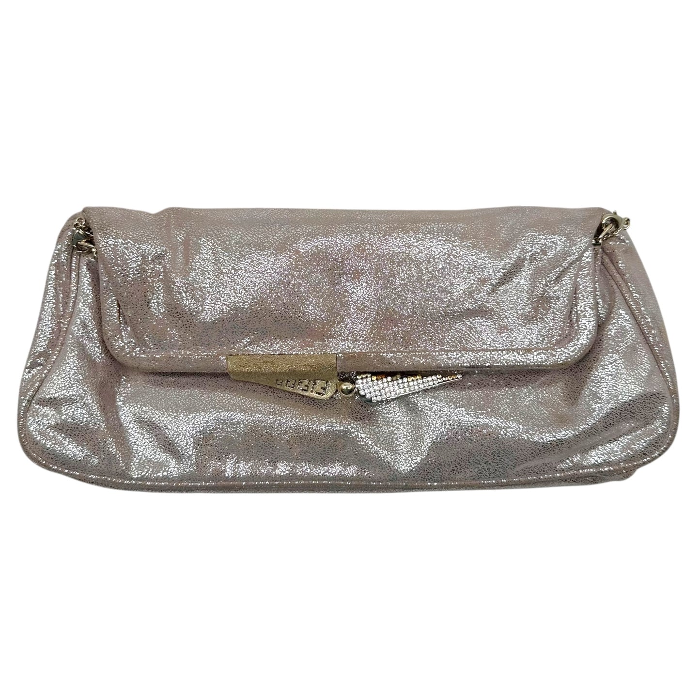 Fendi Metallic Pink & Silver Suede 2-Way Clutch Bag