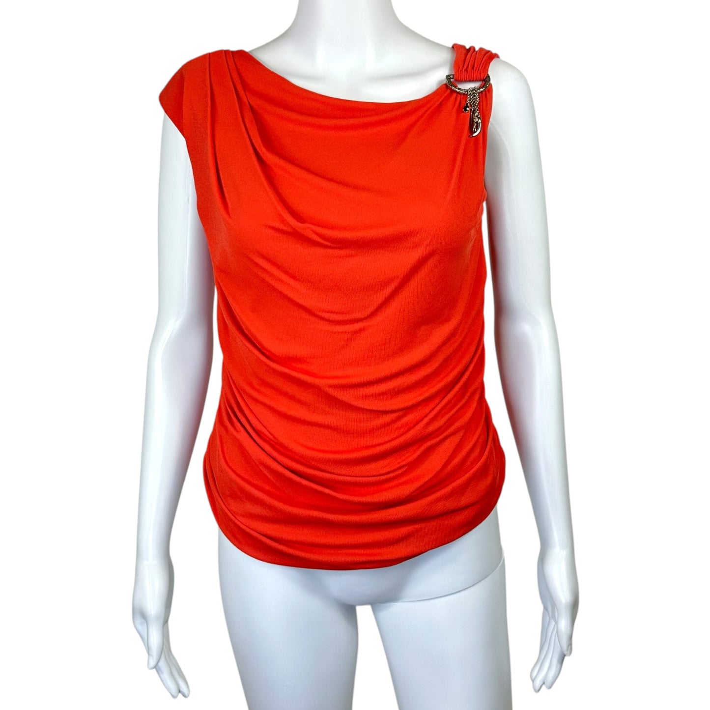 Roberto Cavalli Cowl Back Draped Sleeveless Blouse w/ Charm Detail