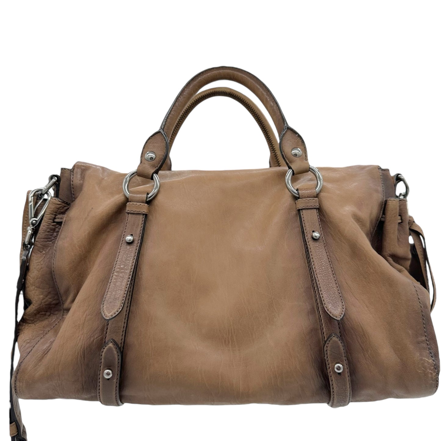 Miu Miu Distressed Brown Leather 2-Way Bag - Outfit Repeater