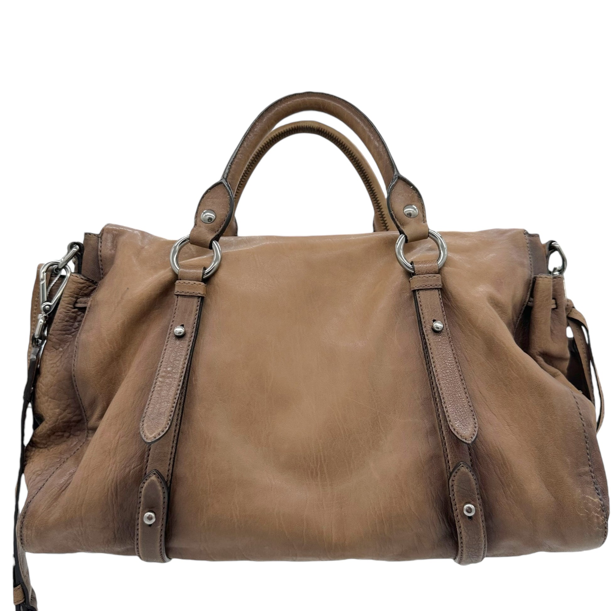 Miu Miu Distressed Brown Leather 2-Way Bag - Outfit Repeater