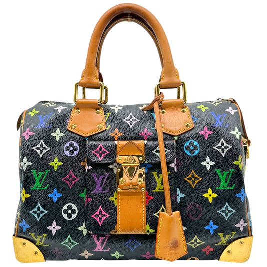 Louis Vuitton Speedy 30 Handbag Black Multicolor Murakami