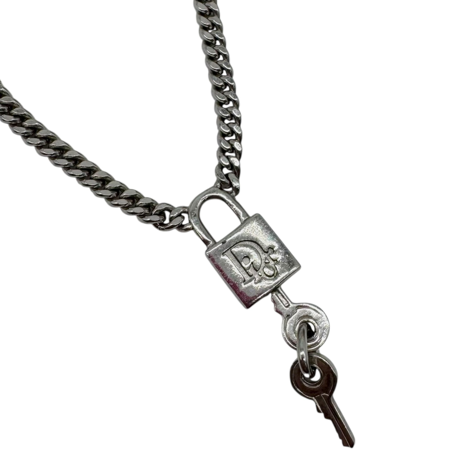 Christian Dior Silver Curb Chain Lock & Key Choker Necklace - Outfit Repeater