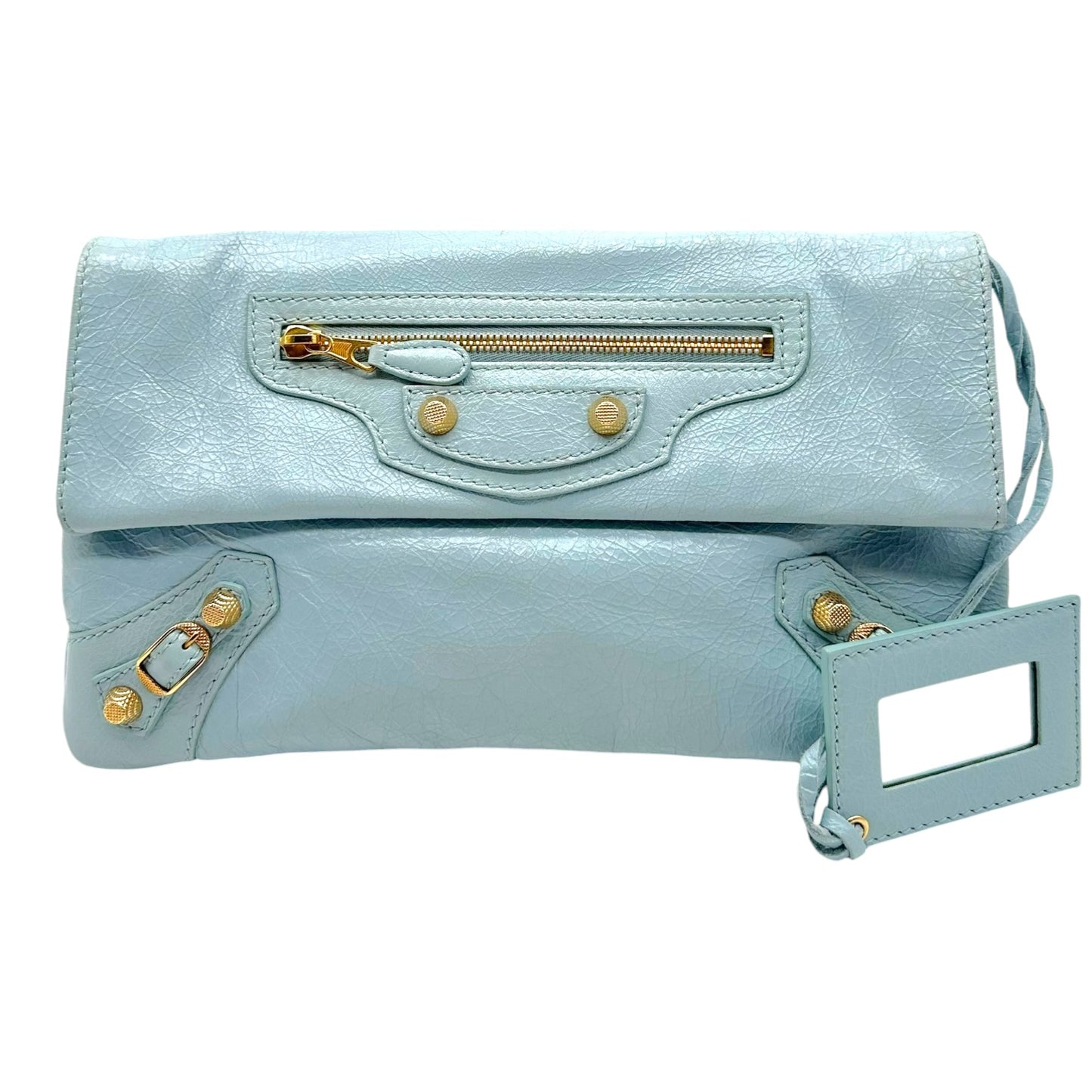 Balenciaga City Clutch Bag Light Blue Gold Hardware