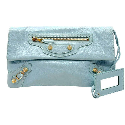 Balenciaga City Clutch Bag Light Blue Gold Hardware