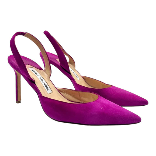 Manolo Blahnik Bright Purple Suede Slingback Heels