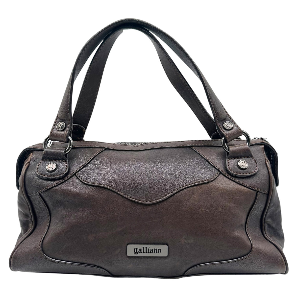 Galliano Brown & Silver Studded Logo Shoulder Bag