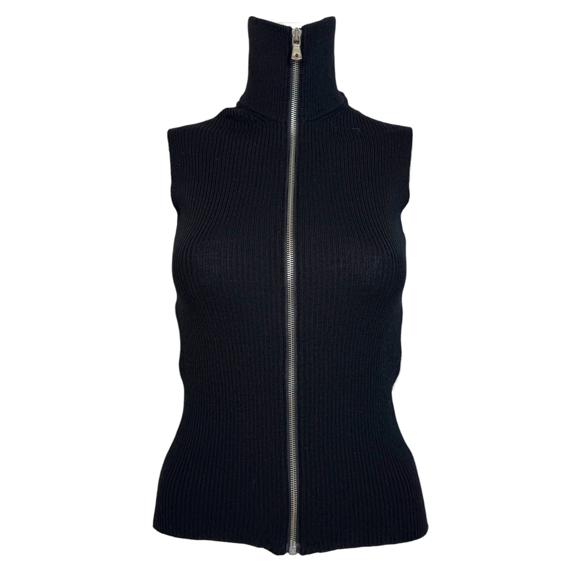 Dolce & Gabbana Black & White Logo Knit Sleeveless Zip-Up Top