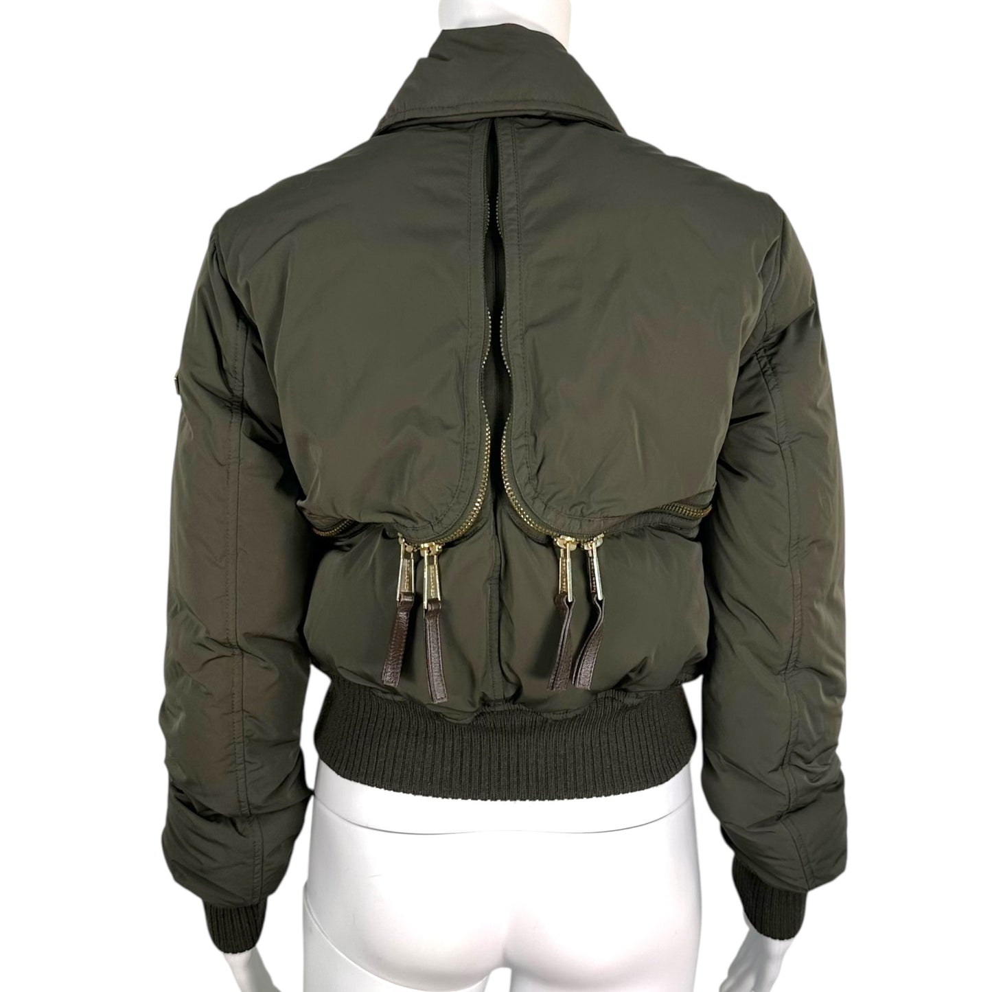 Dsquared2 Khaki Green Cropped Multi-Zip Down Bomber Jacket