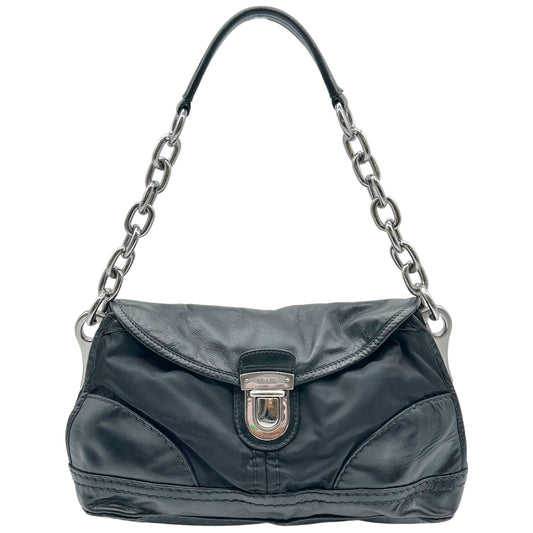 Prada Black Leather & Nylon Chain Strap Shoulder Bag