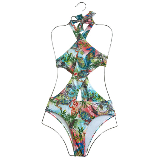 Roberto Cavalli Multicolor Floral Print One Piece Swimsuit