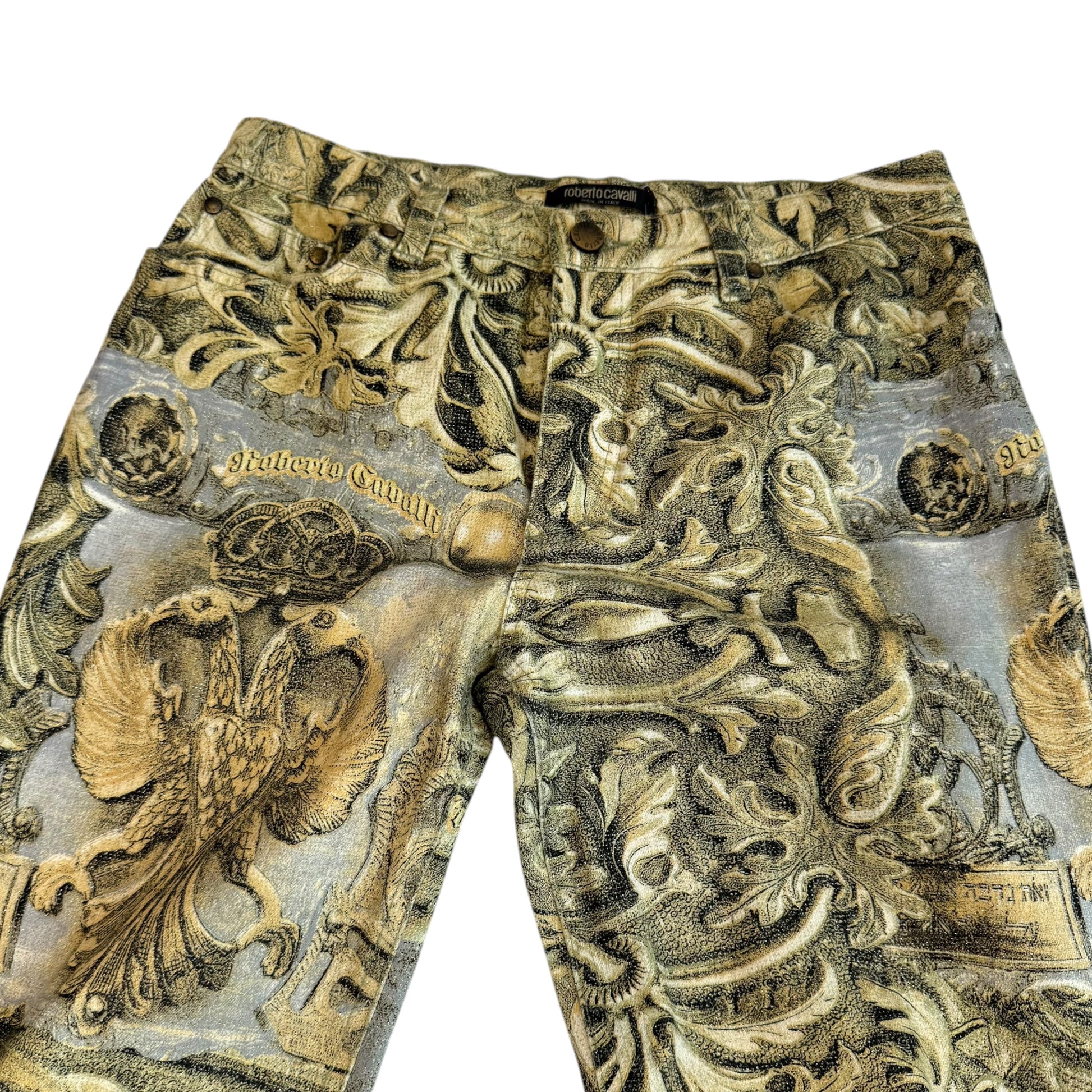 Roberto Cavalli Gold Damask Print Jeans Medium