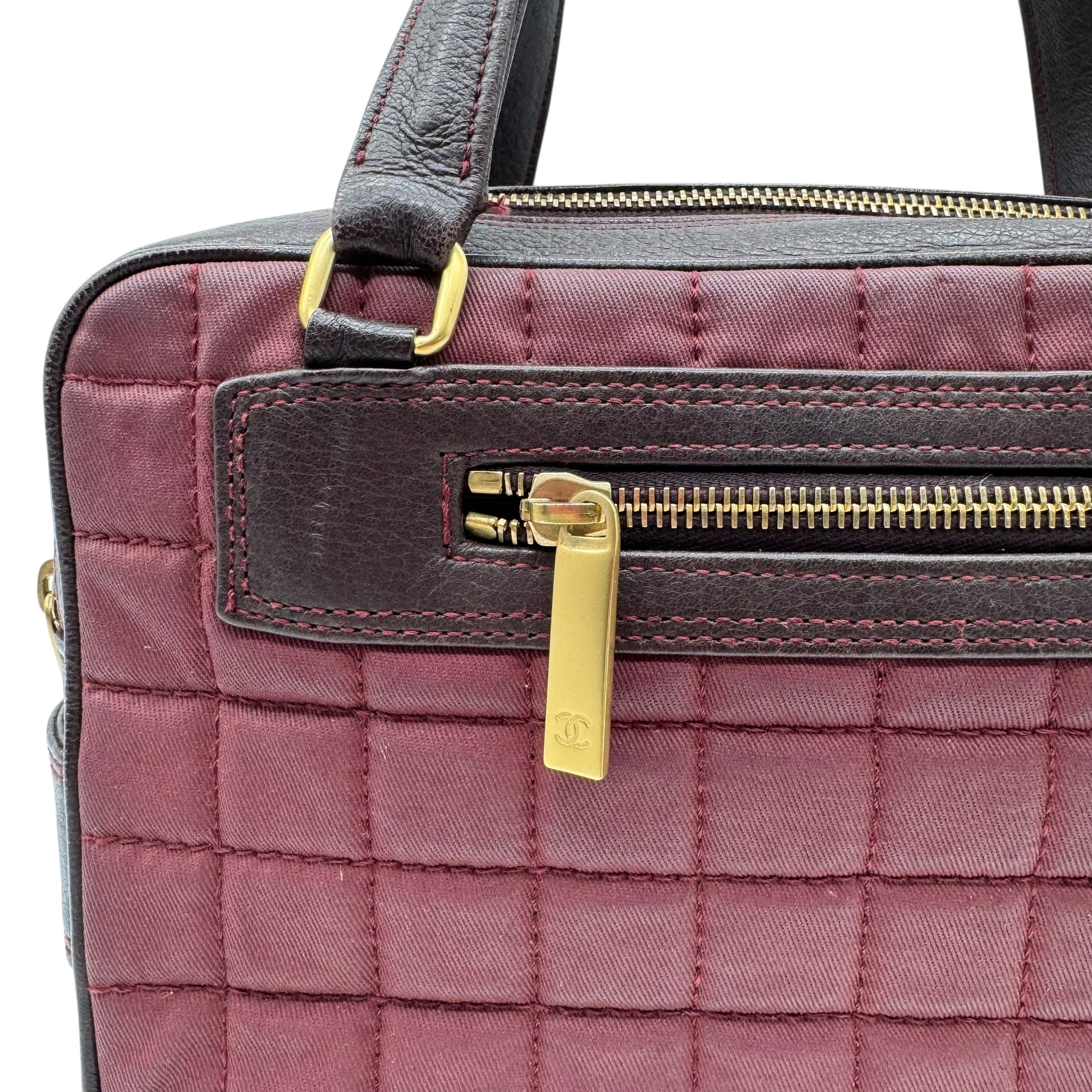 Chanel Burgundy Chocolate Bar Quilted Canvas & Leather Bowler Bag 2002-2003 - Outfit Repeater