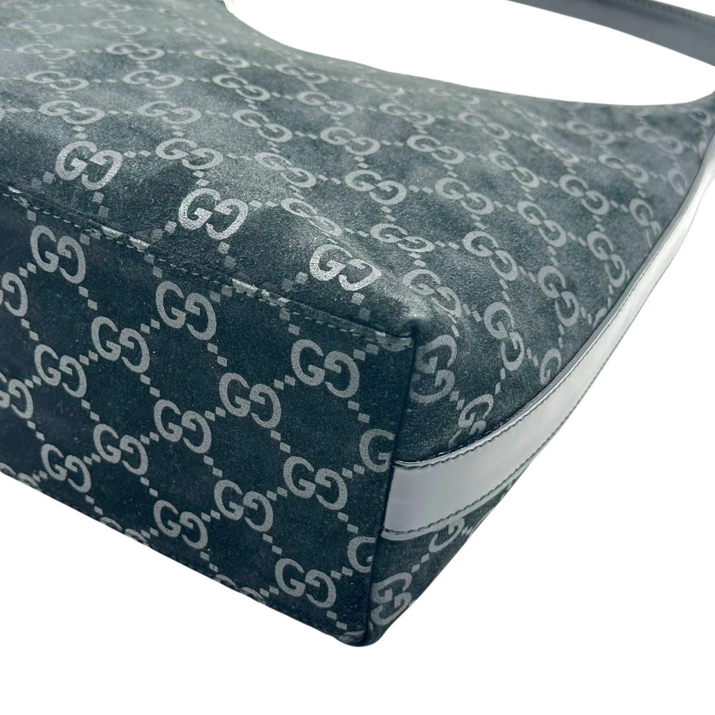 Gucci Black Embossed Monogram Suede Shoulder Bag