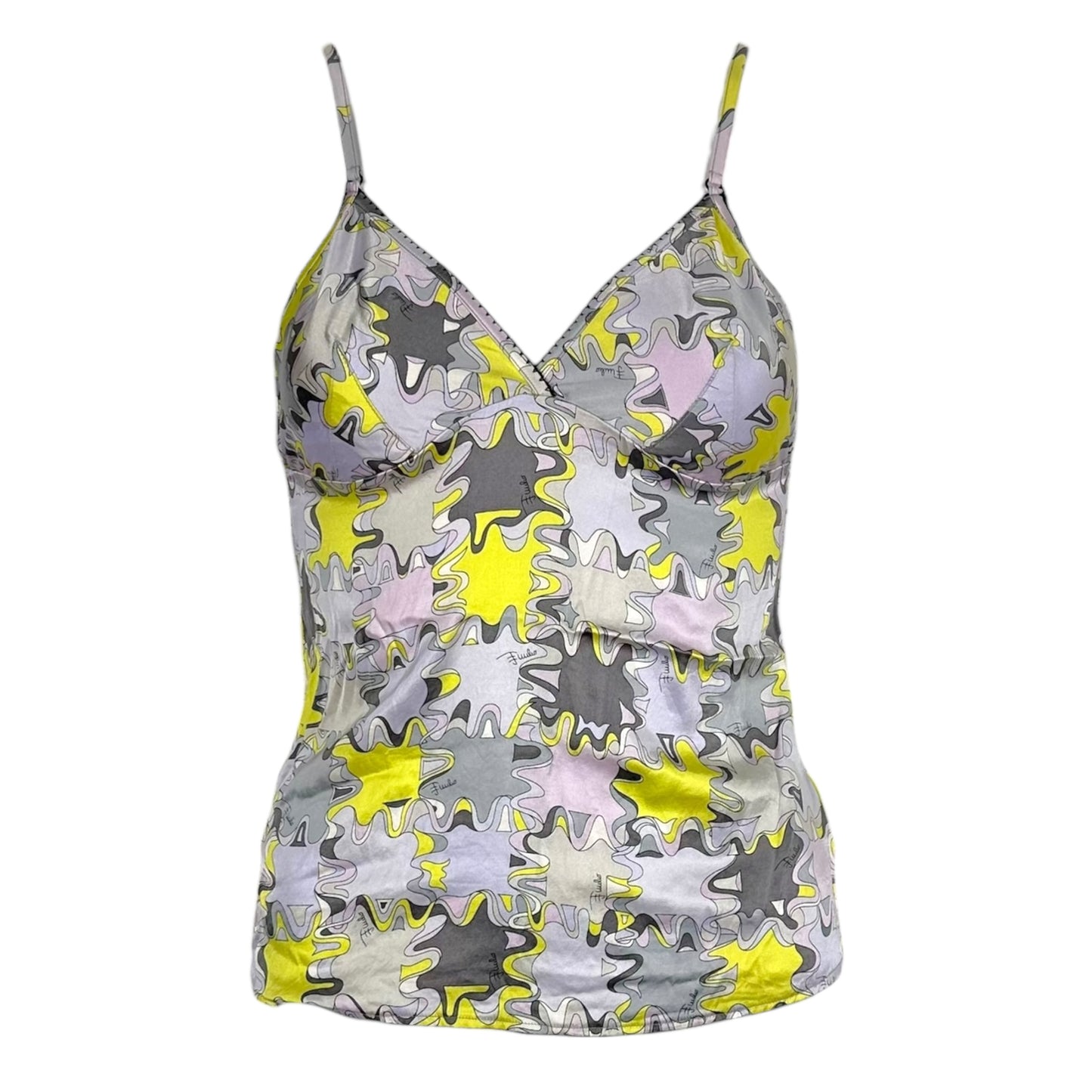 Emilio Pucci Green & Gray Printed Silk Cami