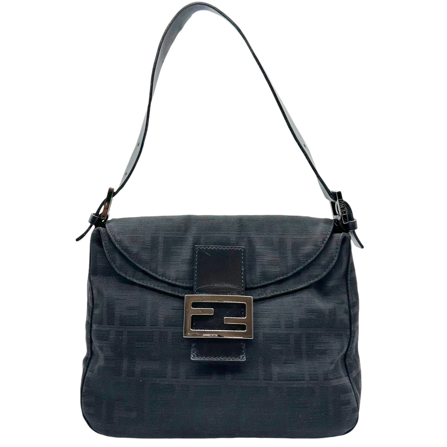 Fendi Black Zucca Monogram Foldover Square Baguette Bag