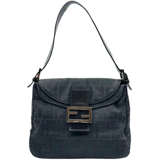 Fendi Black Zucca Monogram Foldover Square Baguette Bag