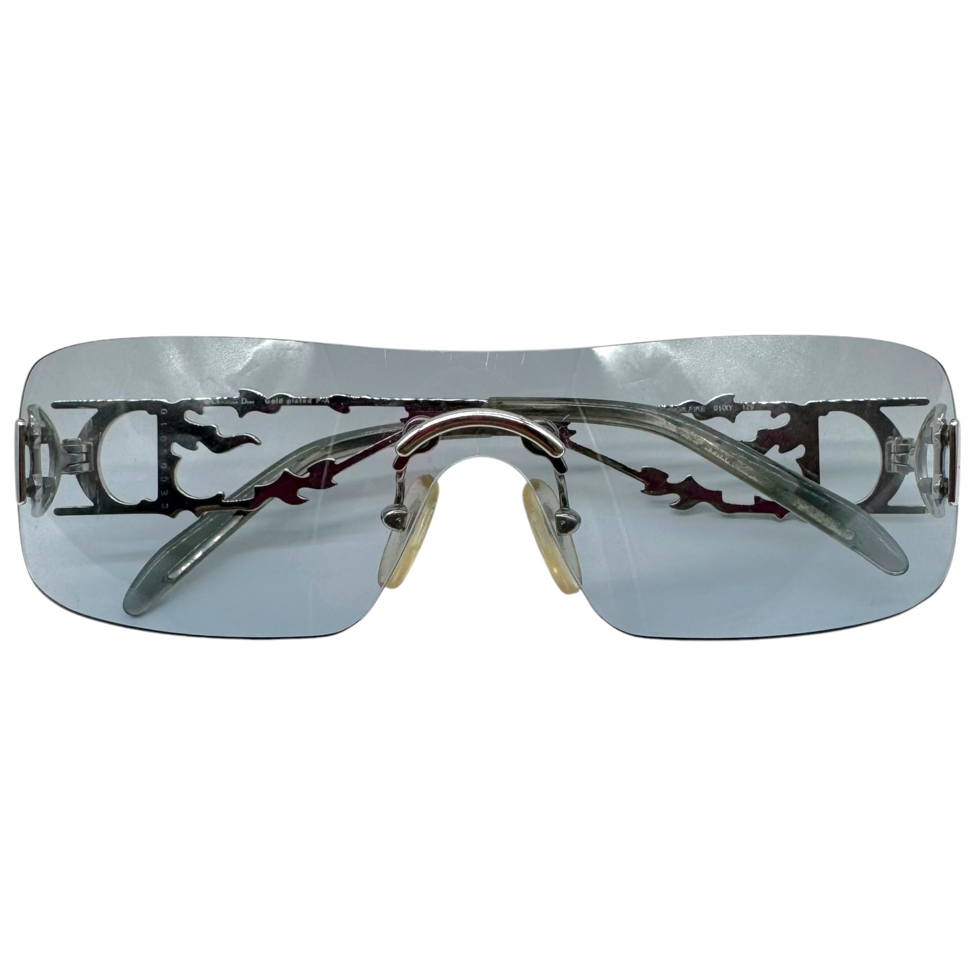 Christian Dior Rimless Shield Sunglasses Light Blue Silver