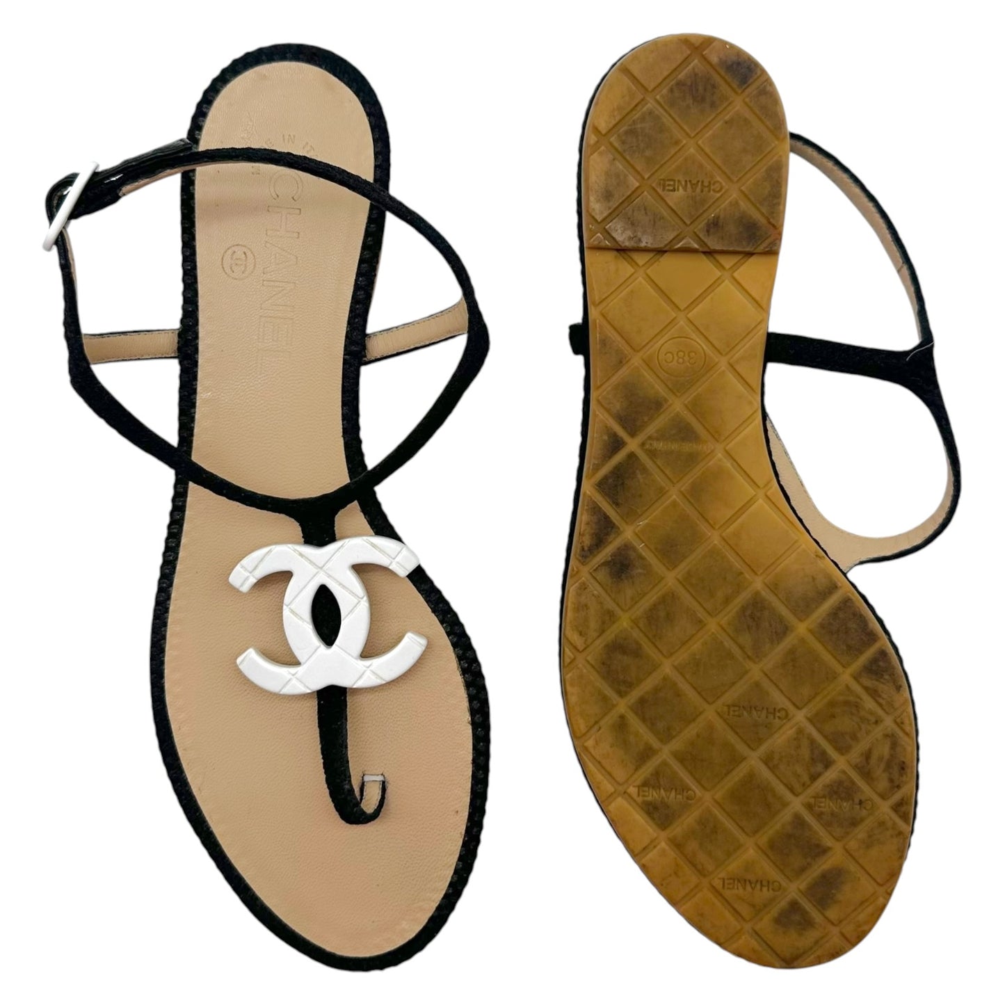 Chanel Black & White CC Logo Flat Thong Sandals