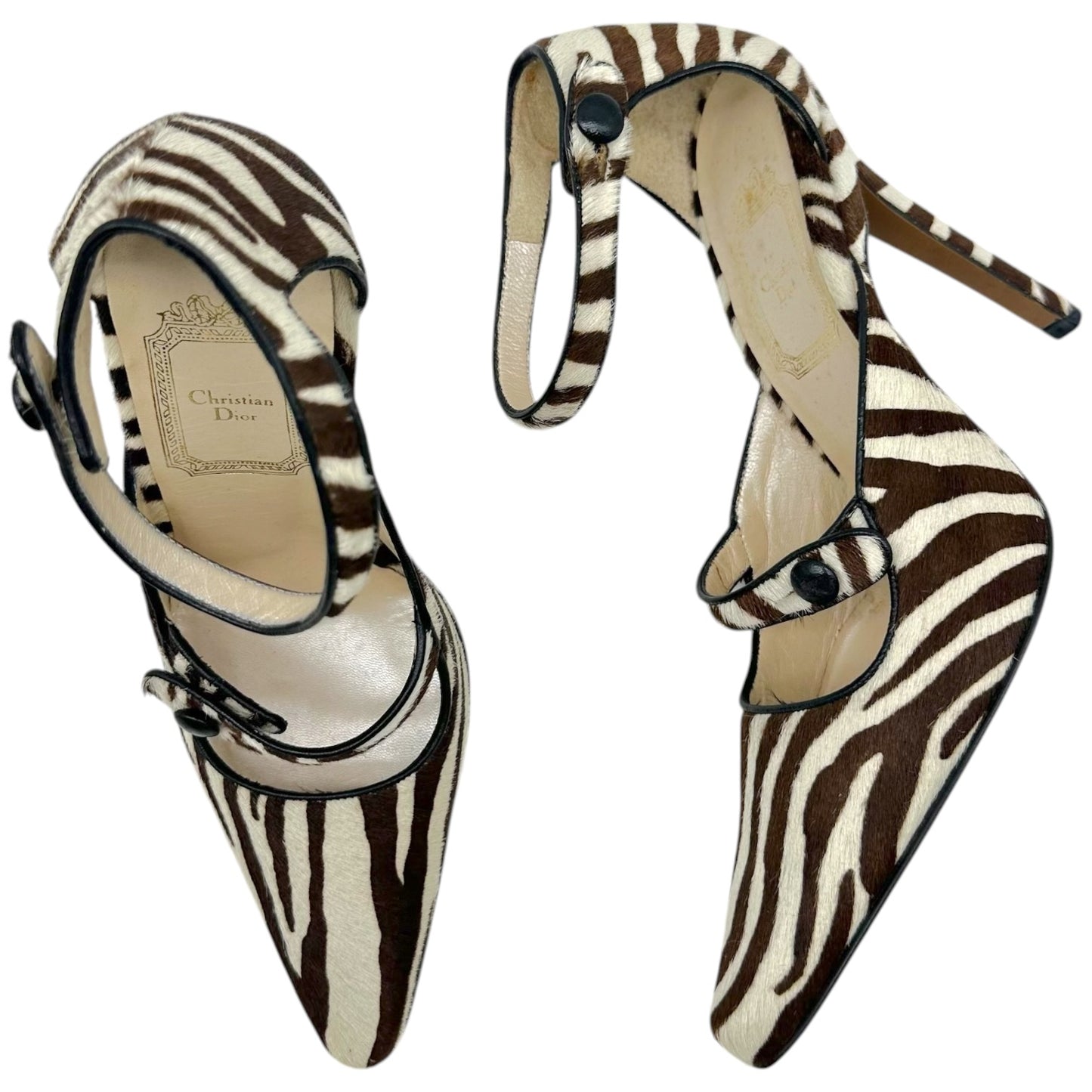 Christian Dior Zebra Print Ponyhair Pointed Toe Heels