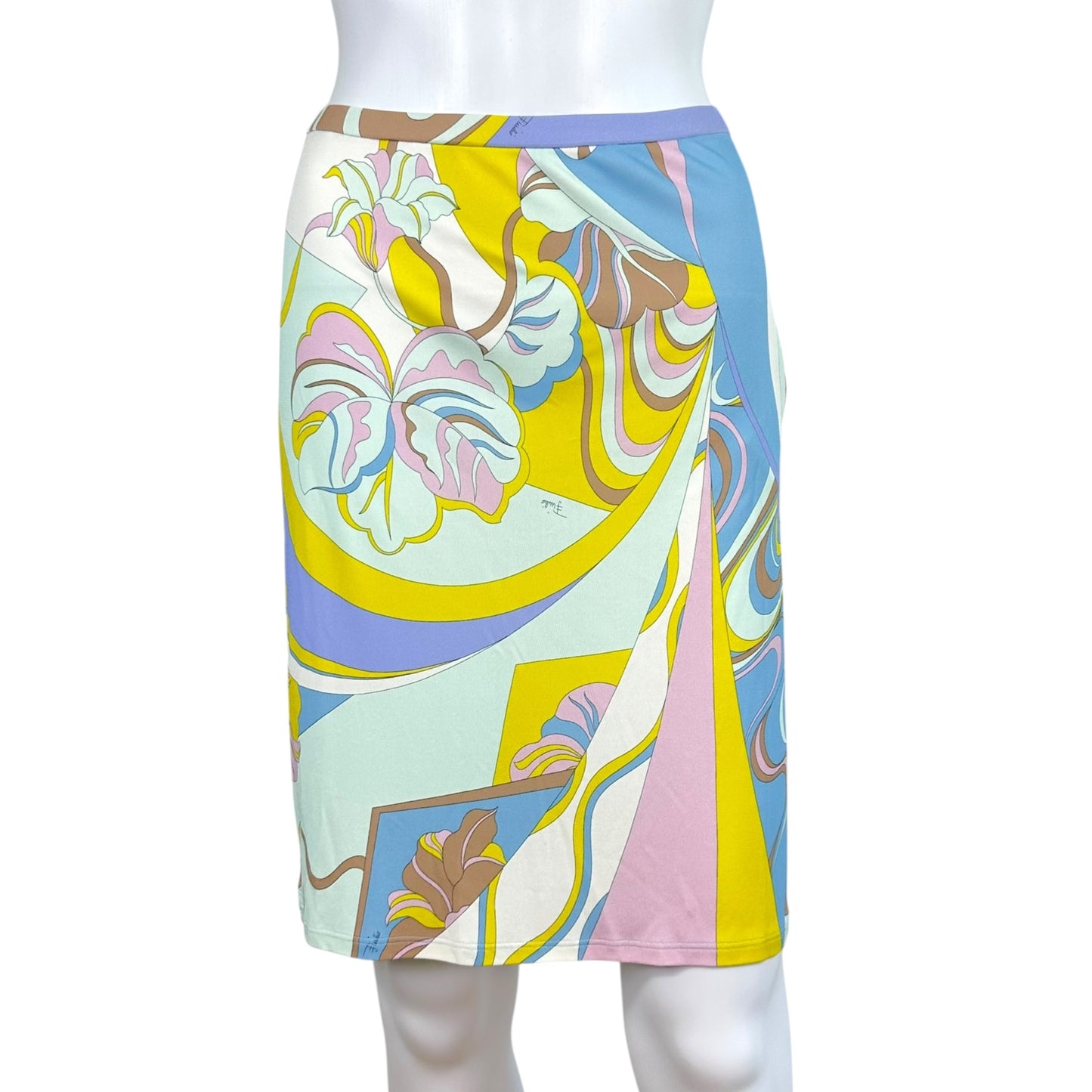 Emilio Pucci Silk Knit Midi Skirt Multicolor Pastel Print