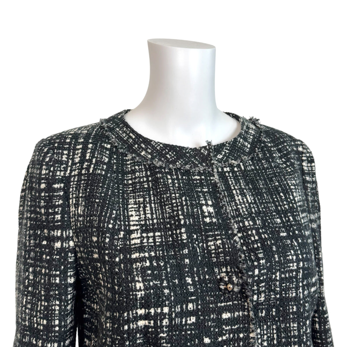 Prada Black White Tweed Silk Jacket Round Neckline