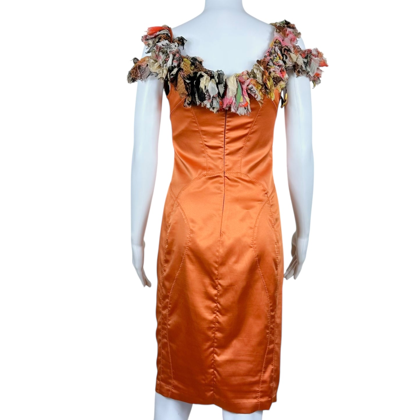 Just Cavalli Orange Silk Ruffle Sleeve Midi Dress