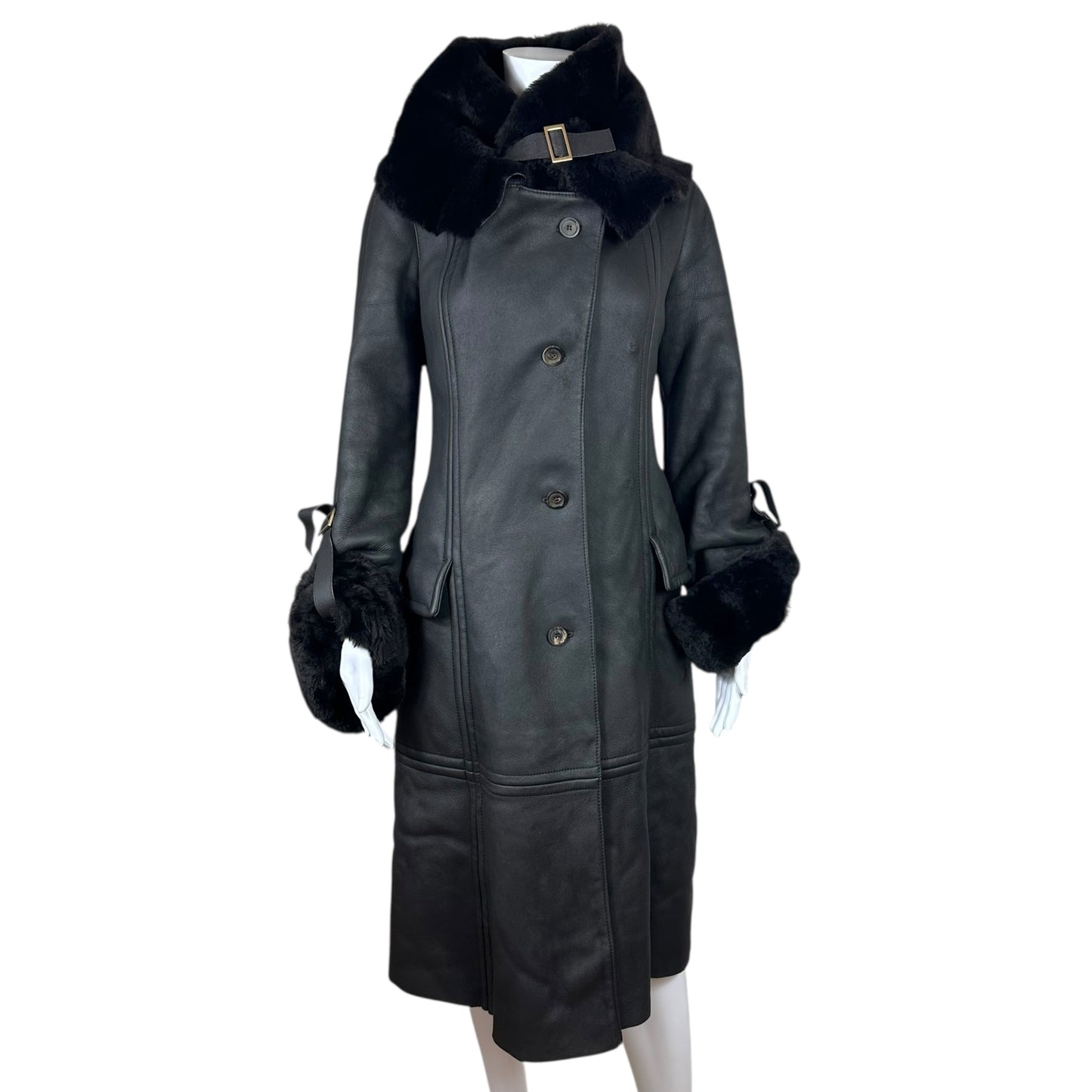 Gucci by Tom Ford F/W 2003 Black Shearling Buckle Cuff Coat