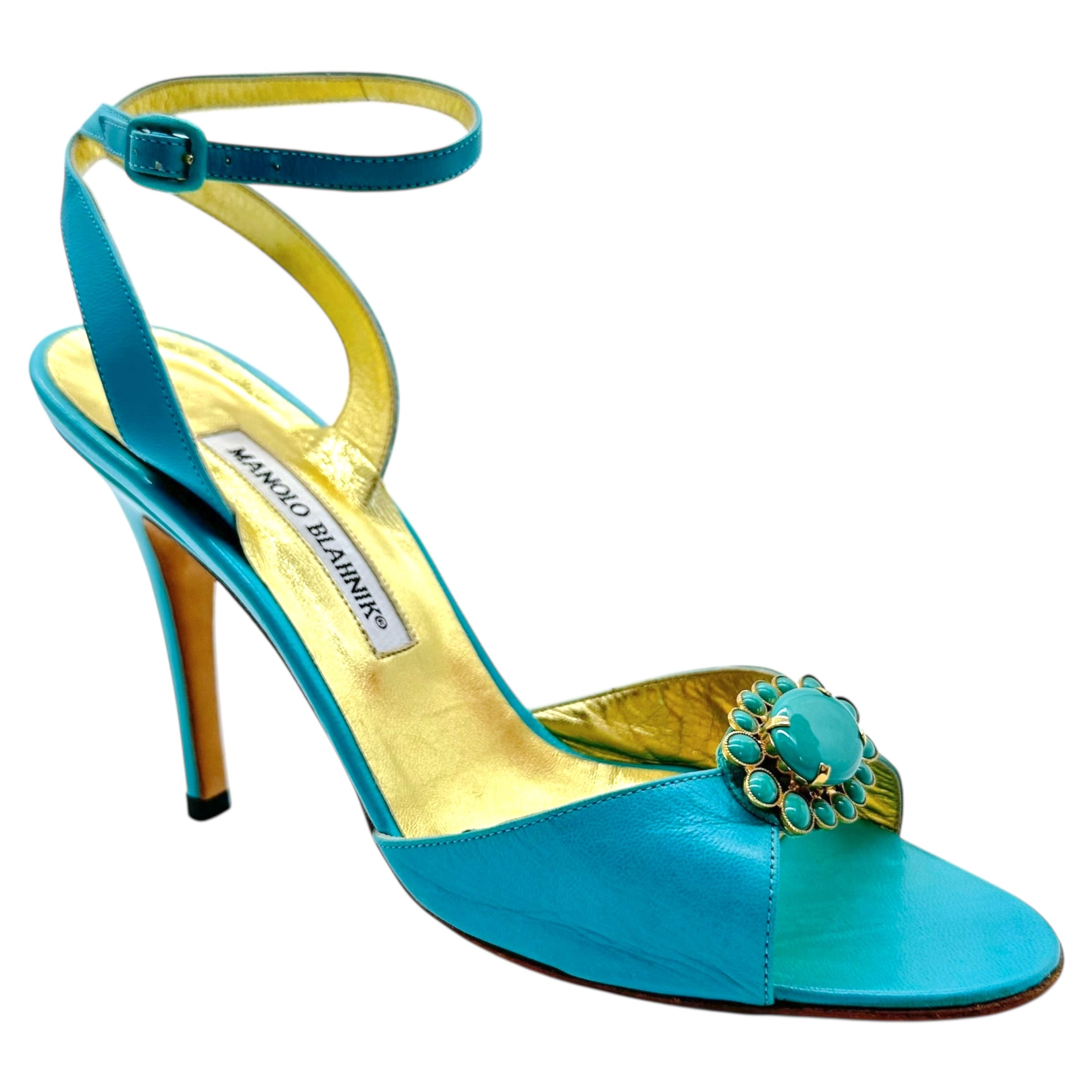Manolo Blahnik ターコイズ スリッパヒール Manolo Blahnik ターコイズ スリッパヒール