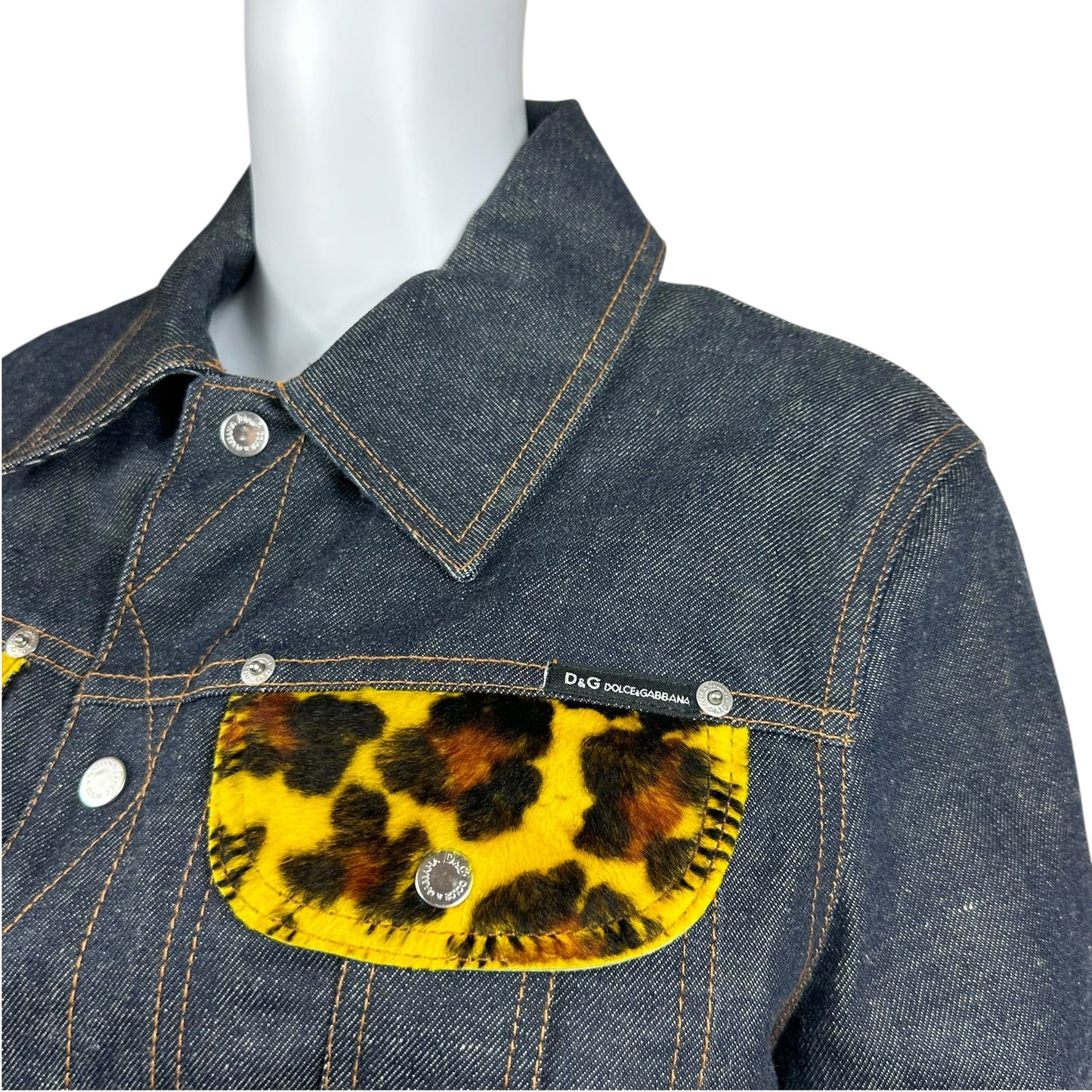 D&G Dolce & Gabbana Yellow Leopard Accent Denim Jacket - Outfit Repeater