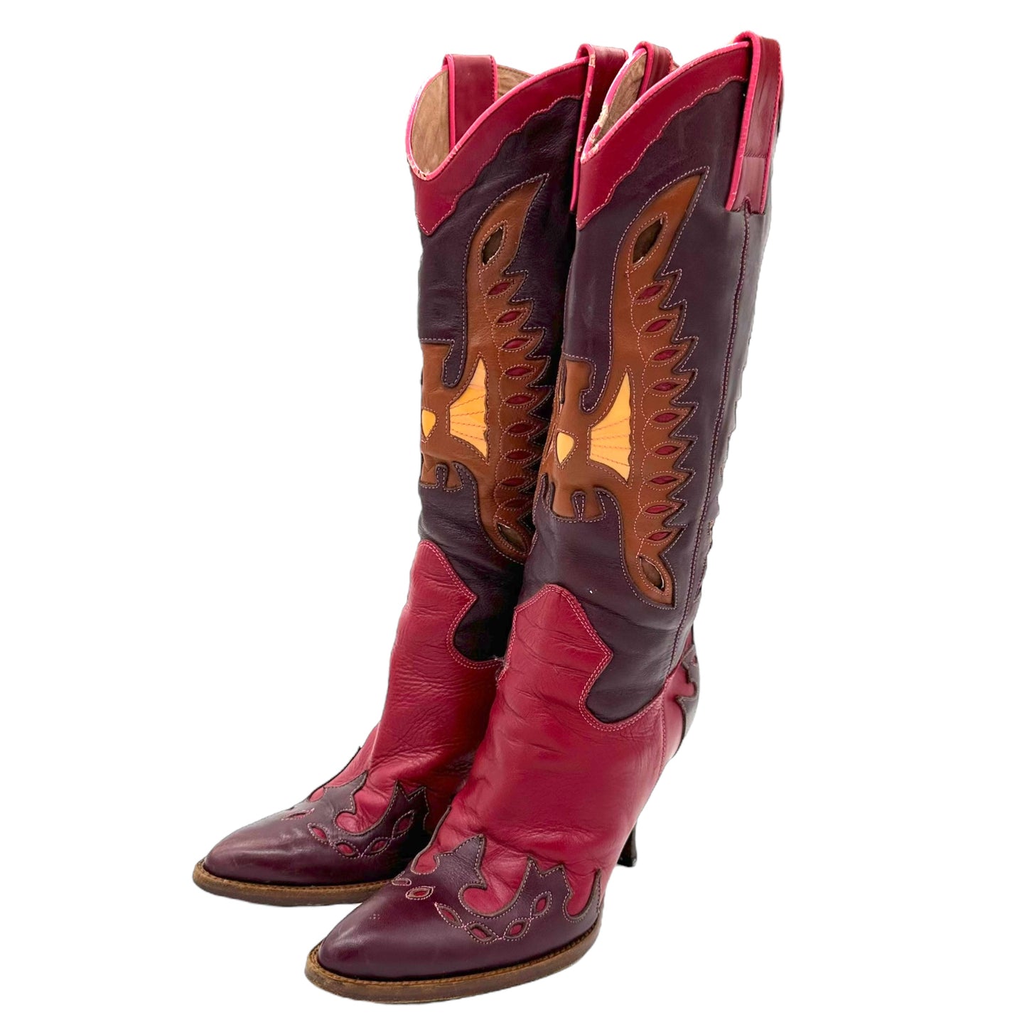 D&G Dolce & Gabbana Red Leather Cowboy Boots