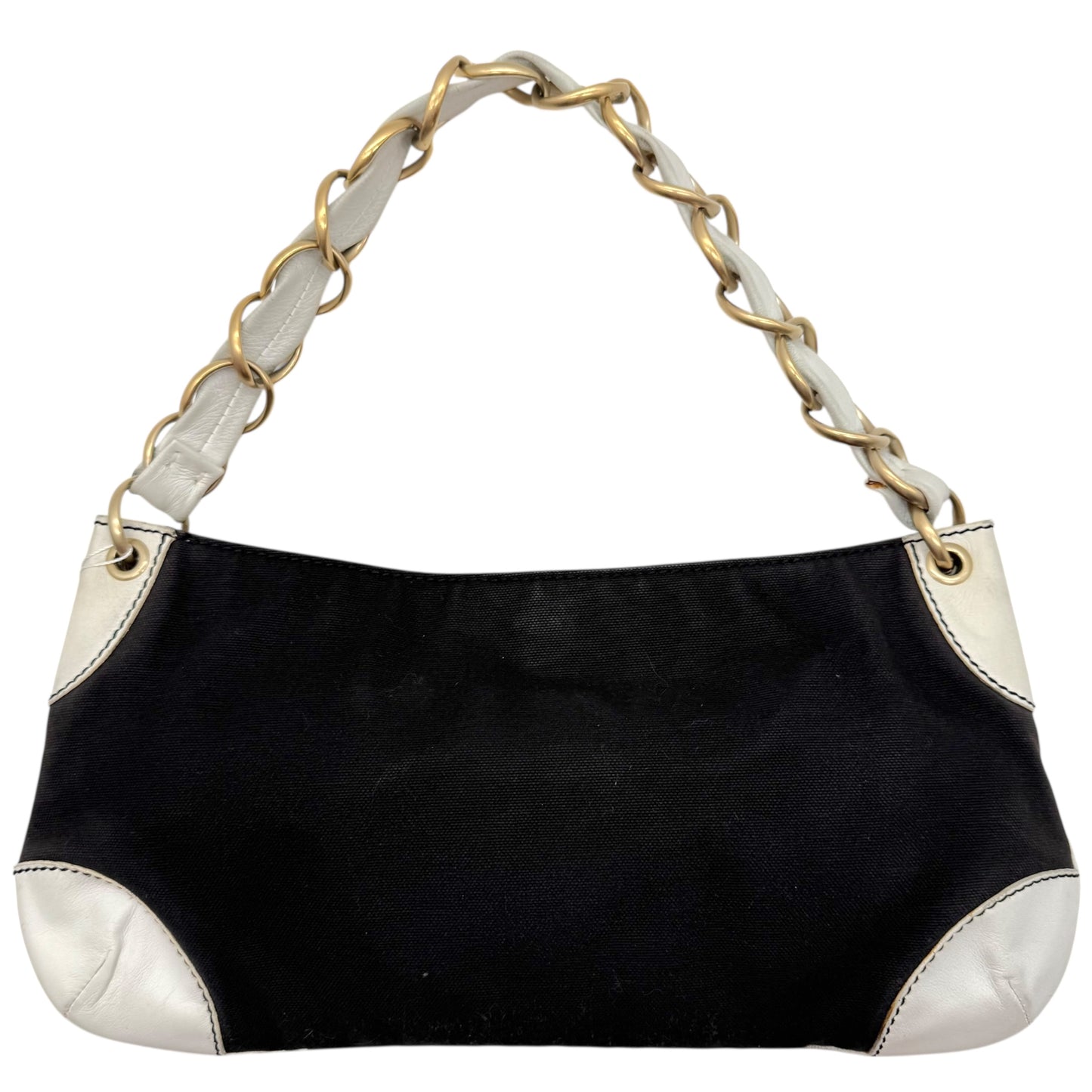 Chanel Black Canvas & White Leather CC Logo Shoulder Bag 2003-04 - Outfit Repeater